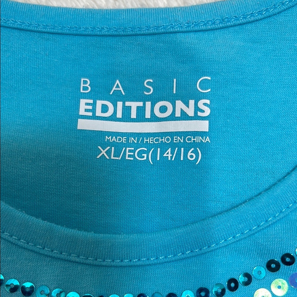 Basic Editions Blue Ruffled Sequin Tank Top - Picture 5 of 7